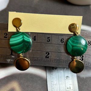 J. Crew 925 Sterling Silver Yellow Gold Vermeil Malachite Coin Disc Earrings